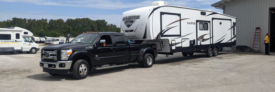 Picture of our truck and fifth wheel RV trailer