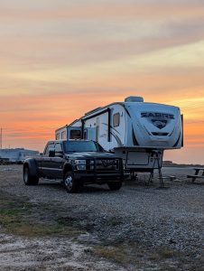 Truck, RV, Sunset, Magnolia Beach, TX