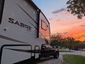 Sabre RV, truck, sunset